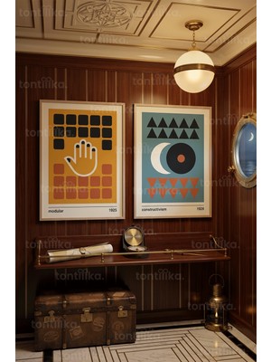 Tontilika Geometrik Minimalizm ve Retro Tarzı 2'li Ahşap Çerçeveli Tablo Seti