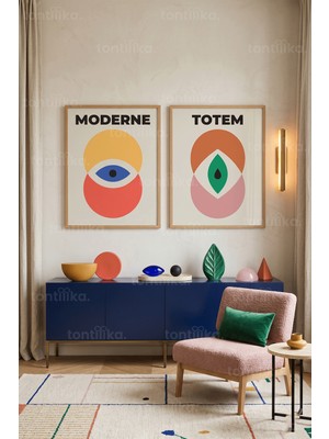Tontilika Geometrik ve Soyut Tasarım 2'li Ahşap Çerçeveli Tablo Seti