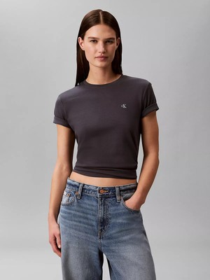 Calvin Klein Kadın Normal Kesim Pamuklu Yuvarlak Yakalı Kısa Kollu Koyu Gri T-Shirt LV047B224G-4XN