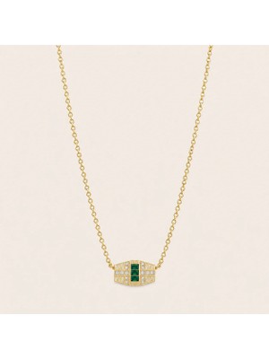 Mianach Zümrüt Baget Taşlı Vintage Gold Kolye