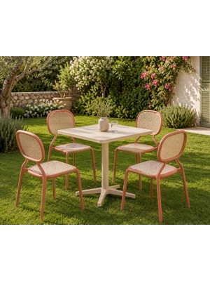 Derya Home Tilia Haz Terracotta & Bej Bahçe Masa Sandalye Takımı – 4 Kişilik Premium Dış Mekan Seti
