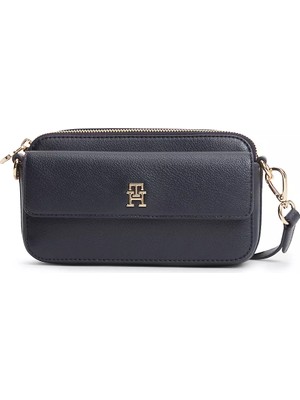 Tommy Hilfiger Kadın Çıkarılabilir Çapraz Askılı Th Monogram Dokulu Lacivert Omuz Çantası AW0AW18721-DW6