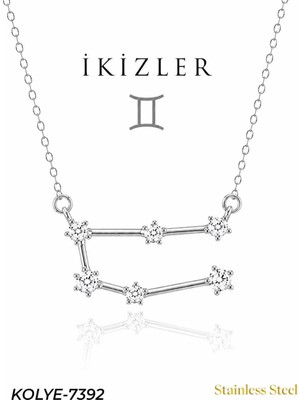 Auravelle Zirkon Taşlı Ikizler Burcu Yıldız Haritası Çelik Kolye