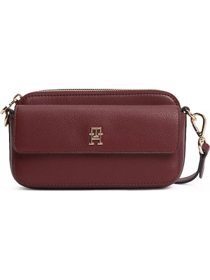 Tommy Hilfiger Kadın Çıkarılabilir Çapraz Askılı Th Monogram Dokulu Bordo Omuz Çantası AW0AW18721-GNE