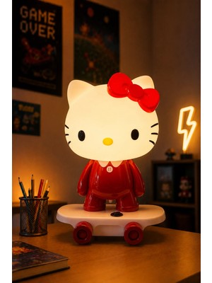 Mars Concept Çocuk Odası Hello Kitty Figürlü Gece Lambası Kırmızı│ Sevimli Bebek Odası Masa Lambası 32CM