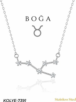 Auravelle Zircon Taşlı Boğa Burcu Yıldız Haritası Çelik Kolye