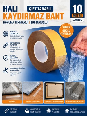 Dünya Magnet 10 Metre Halı Kaydırmaz Bant Süper Güçlü Taşıyıcı Bant, Çift Taraflı Dokuma Teknolojisi En: 5cm