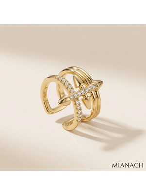 Mianach Çapraz Form Taş Detaylı Gold Earcuff