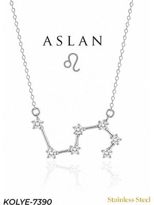 Auravelle Zirkon Taşlı Aslan Burcu Yıldız Haritası Çelik Kolye