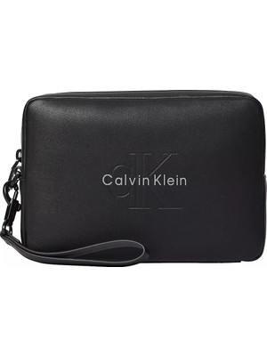 Calvin Klein Erkek Fermuar Kapama Deri Ck Desen Iç Bölme Siyah Cüzdan LV04D1257G-UB1