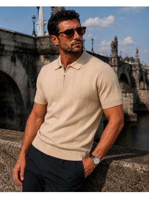 Ixir Yarım Fermuarlı Regular Kalıp Polo Yaka Triko T-Shirt