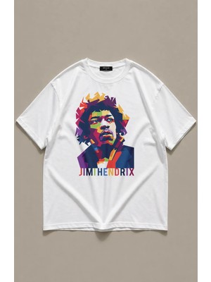 Fuddy Moda  Jimi Hendrix Baskılı T-Shirt, Rock-Metal Müzik Baskılı Tişört