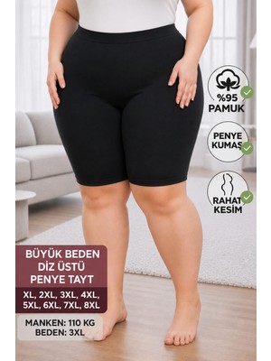 Medament Büyük Beden Ağlı Diz Üstü Kısa Penye Tayt(Extra Büyük Beden) Rahat Kalıp, Yüksek Bel.