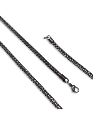 Kuşkaya Ticaret Oval Kral Bakla Örgülü Siyah Çelik Kolye 4mm - Siyah