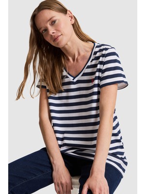 U.S. Polo Assn. Kadın Lacivert V Yaka Tişört 50323572-VR033