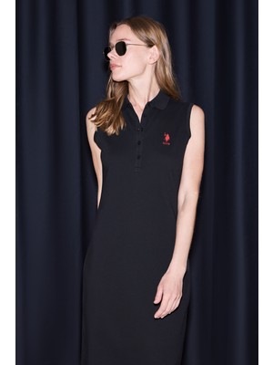 U.S. Polo Assn. Kadın Siyah Polo Yaka Örme Elbise 50323571-VR046