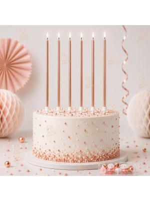 Parti Dükkanı Rose Gold Renk 20 cm Ince Pasta Mumu Uzun Doğum Günü Mumları Pasta Süsleme Parti Malzemesi