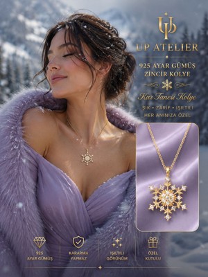 Up Atelier 925 Ayar Gümüş Ithal Zincirli Işıltılı Zirkon Taşlı Kar Tanesi