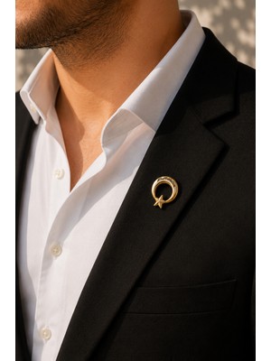 Herşey Nota Atatürk Imzalı Ay Yıldız Gold Renk Rozet Unisex Yaka Aksesuarı