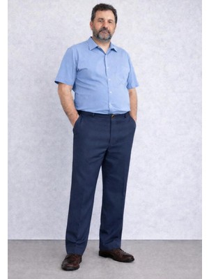 Bugi Pamuklu Düz,büyük Beden .rahat Kalıp,yazlık Keten Baba Pantolonu-Parlıamentmavi
