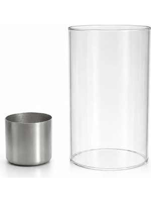 Bee Candle Home Masaüstü Şömine Uyumlu Yakıt Haznesi ve Cam Seti | Metal Bioethanol Haznesi ve Isıya Dayanıklı Borosilikat Cam