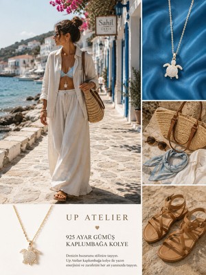 Up Atelier 925 Ayar Gümüş Ithal Zincirli Zirkon Taşlı Parlayan Kaplumbağ Model