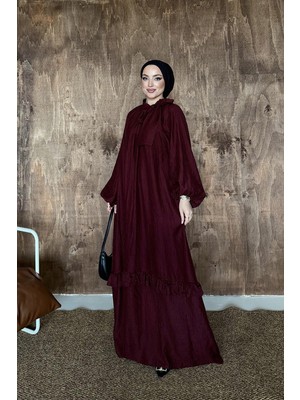 Alya Volanlı Elbise Bordo