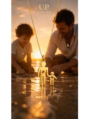 Up Atelier 925 Ayar Gümüş Özel Tasarım Gold Renk Baba Oğul Kolye