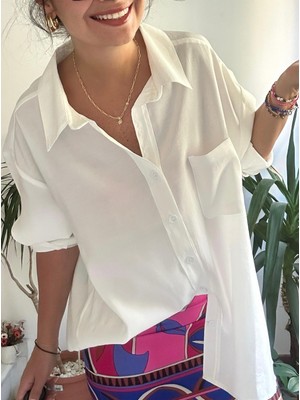 Lasorella Butik Kadın Beyaz Oversıze Gömlek