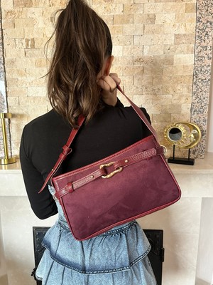 Carryme.Now Mürdüm Süet ve Suni Deri Toka Detaylı Kadın Omuz Çantası