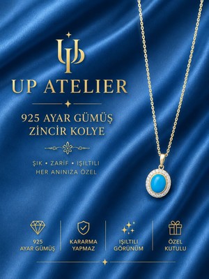 Up Atelier 925 Ayar Gümüş Ithal Zincirli Zirkon Taşlı Firuze Model Kolye