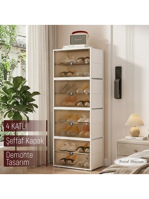 Trend Maison Çok Amaçlı Modüler 4 Katlı Şeffaf Kapaklı Ayakkabılık Demonte Ayakkabı Saklama ve Düzenleme