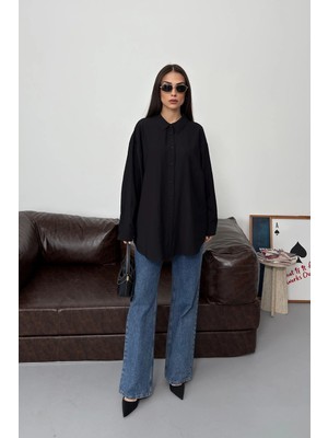 Esma Gündoğdu Asel Oversize Gömlek Siyah