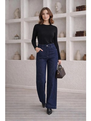 Esma Gündoğdu Işıltılı Denim Pantolon Lacivert