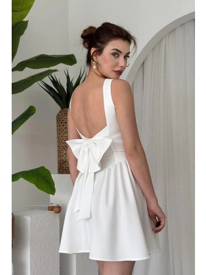 Moda Days Kadın Askılı Sırt Dekolteli Mini Elbise Bağlama Detaylı Prenses Kesim Şık Abiye Elbise