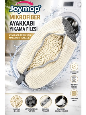 JOYMOP Ayakkabı Yıkama Çantası Beyaz Renk Mikrofiber Tekstil Yumuşak Fermuarlı Büyük Boy
