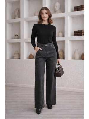 Esma Gündoğdu Işıltılı Denim Pantolon Antrasit