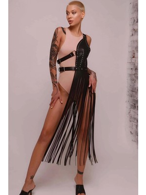 MiraLive Püsküllü Deri Ceket Harness, Püsküllü Seksi Deri Harness - BRF1014