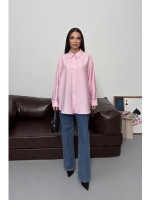 Esma Gündoğdu Asel Oversize Gömlek Pembe