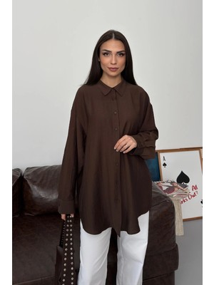 Esma Gündoğdu Asel Oversize Gömlek Kahverengi