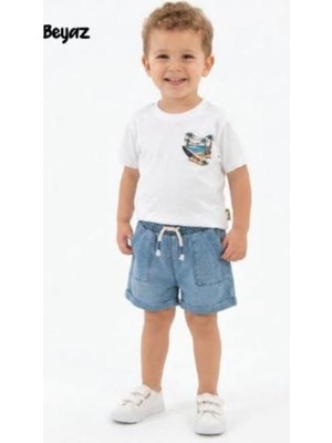 Trendebee Kids 2li Takım Penye Kotlu Hawaii Baskılı Beyaz