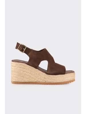 Elle Kahve Deri Kadın Dolgu Topuk Espadril