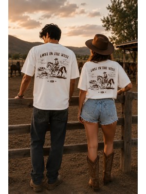 Fandr Studio Beyaz Oversize Lost In The West Unisex T-Shirt