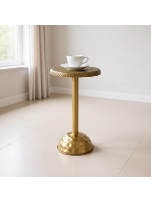 Valda Fırçalanmış Gold Dövme Demir Şık Kahve Sunum Sehpası 25X55 cm