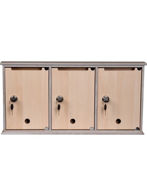 Selena Kilitli Ahşap Posta Kutusu 3'lü Akça Renk 60 cm x 31 cm x 8 cm MDF Malzemeden Üretilmiştir