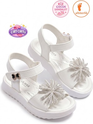 Albishoes Kız Çocuk Cırt Cırtlı Yazlık Günlük Düğün Kız Çocuk Sandalet Rahat Yumuşak Taban Ayakkabı