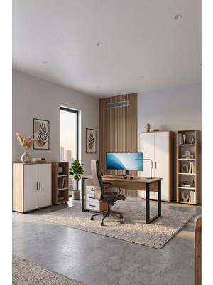 Yurupa Dante Ofis Mobilyası Takımı 140 cm Çalışma Masası + Keson ve 4ADET Dolap Sepet Beyaz DAN12-SW