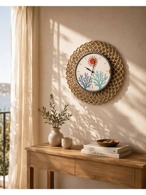 Home İnn Coastal Coral Duvar Saati 43 cm Modern Yazlık Dekoru