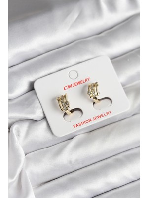 14K Gold Renk Kaplama Yarım Halka Zirkon Taşlı cm Kadın Küpe