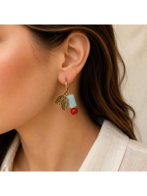 Vesce Atelier Coralia – Akuamarin  Mercan Doğal Taş Küpe